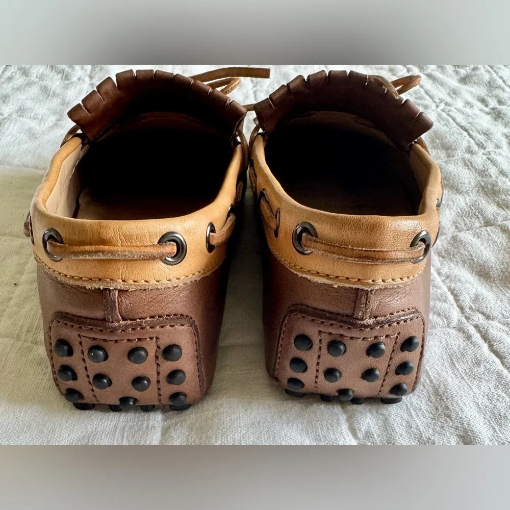 Tod's Gommino Leather Fringe Driving Loafers in Congnac & Tan